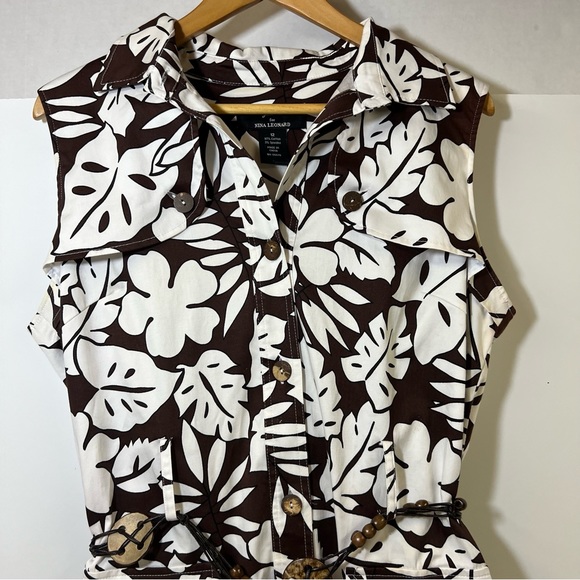 Lennie for Nina Leonard Brown & White Tropical Print Safari Dress SZ 12 - Picture 3 of 11